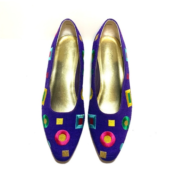 Vintage 80’s New Wave Embroidered Totally Rad 1.5” Kitten Heel Shoes Size 8 - Picture 2 of 11